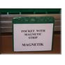 pocket with magnetic strip on metal shelves